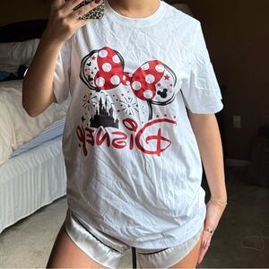 Disney White Tee with Red Polka Dot Bow Design